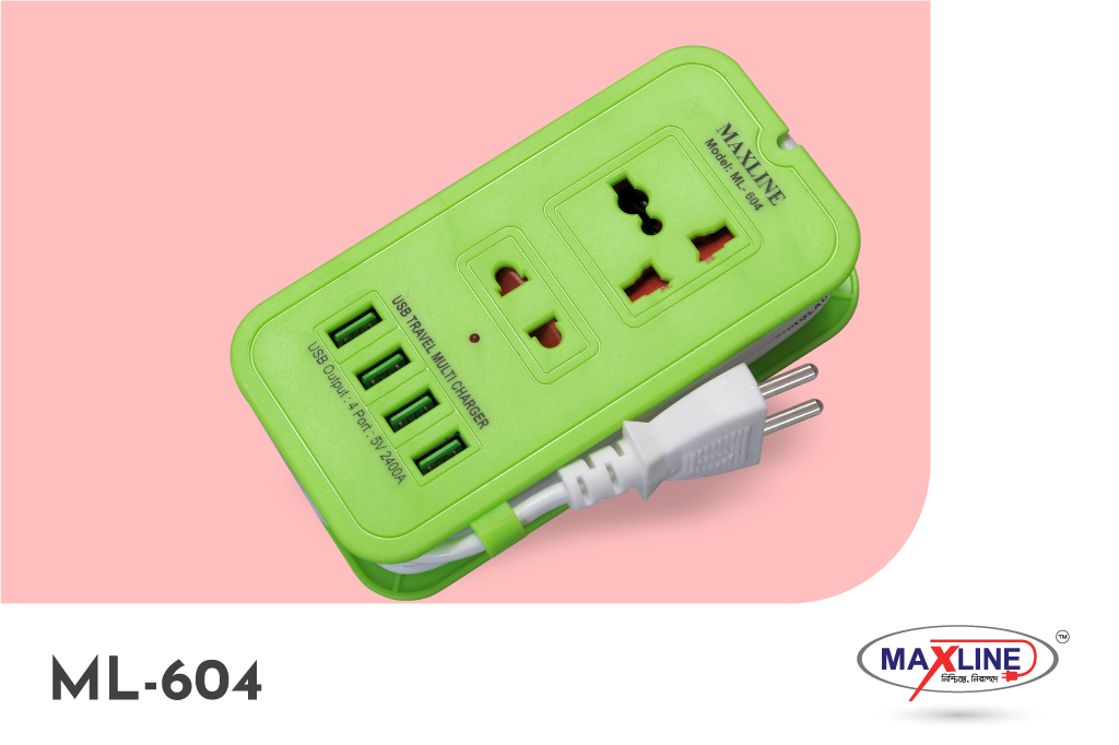 Picture of Maxline 4 USB Fast Charging Extension Socket -ML-604-6 Fit Cable