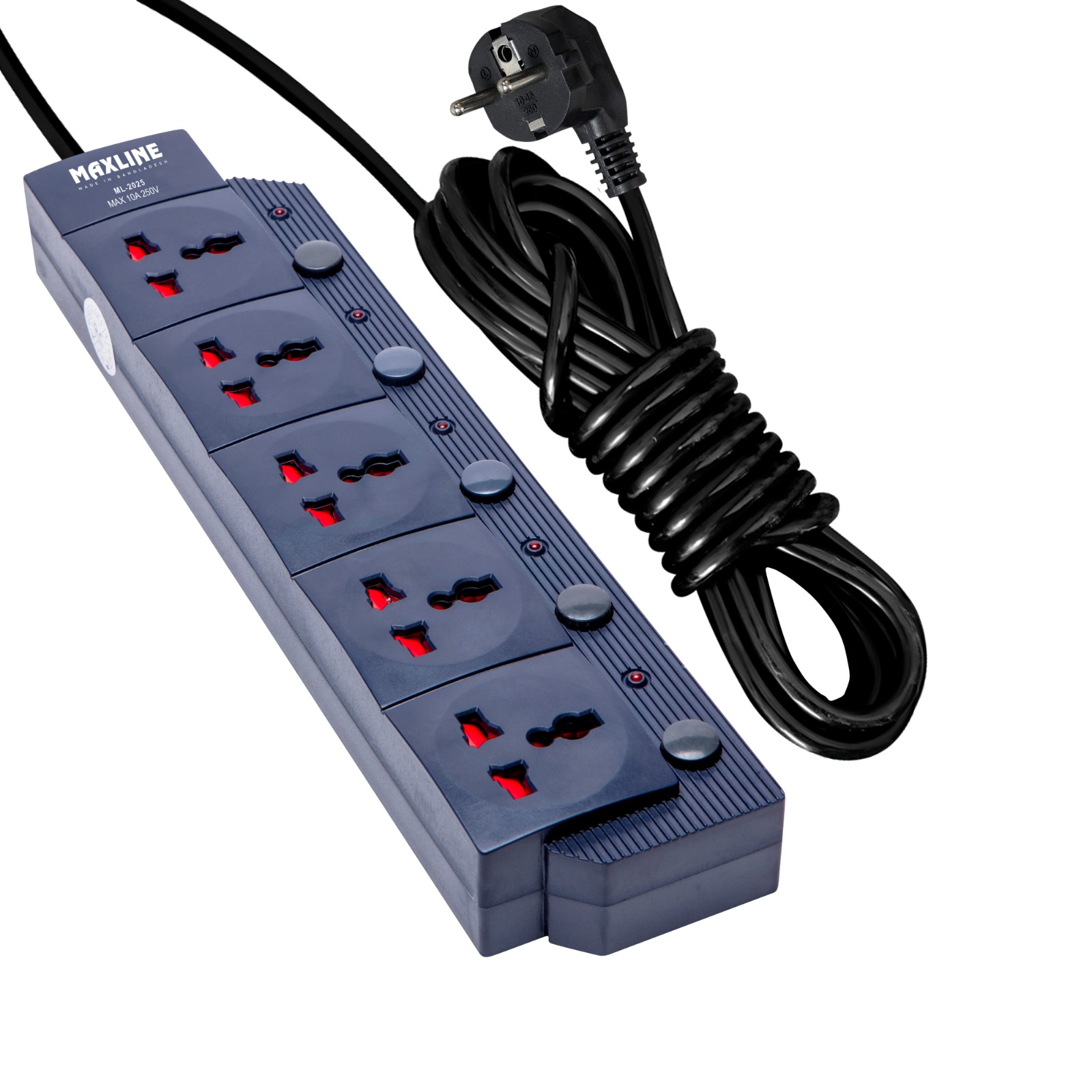 Picture of Maxline 5 Gang Multi Extension Socket Model: ML-2025=2 Pin Plug/ 5 Miter Wire ( 16 Fit/Hand Long Wire )