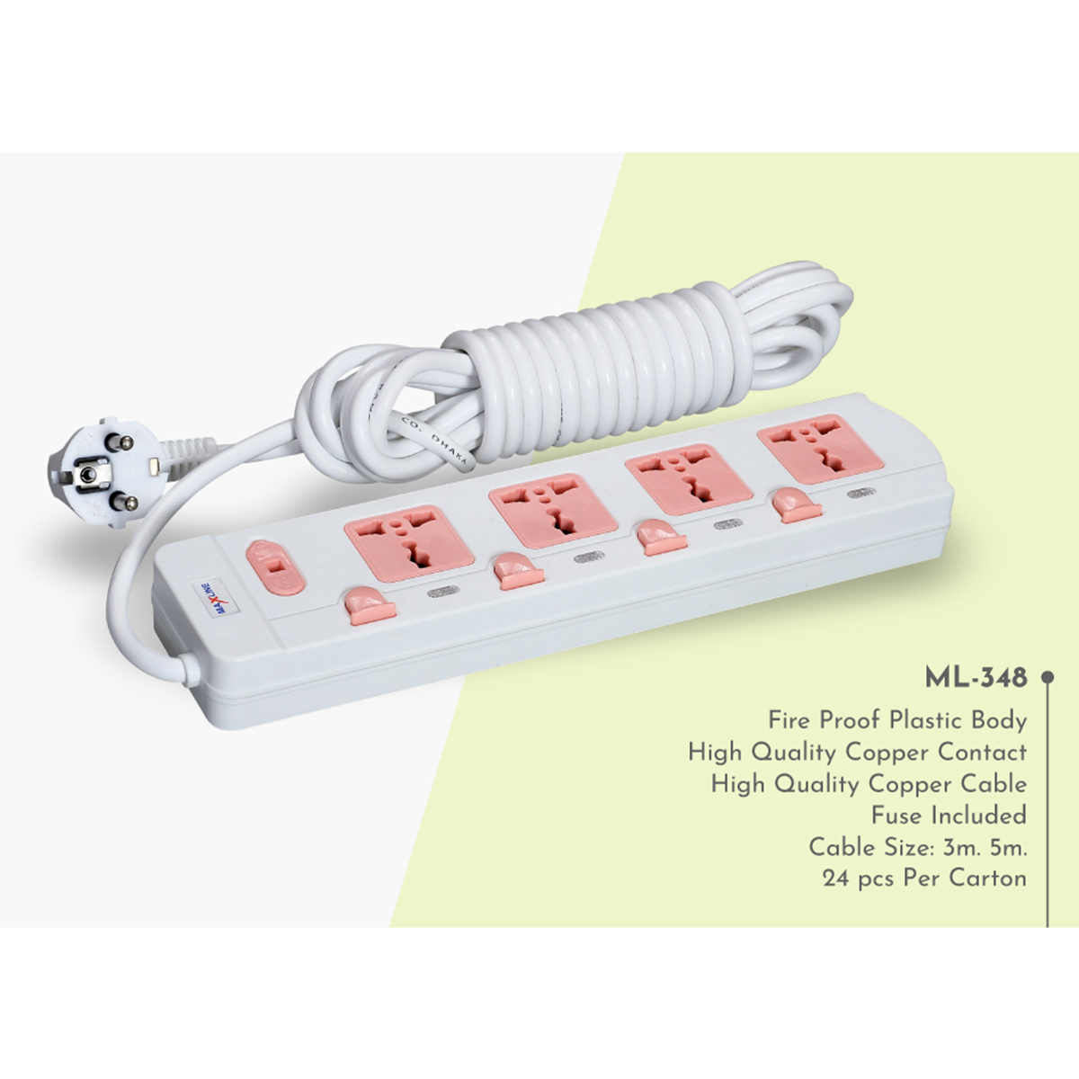 Picture of Maxline 4 Gang Multi Extension Socket Model: ML-348-2pin plug/5 Miter Wire ( 16 Fit/ Hand Long Wire )