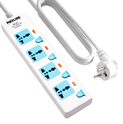 Picture of Maxline 4 Port Multi Extension Socket Model: ML-844-2 pin Plug/ 3 Miter Wire= 10 fit/hand  Long Wire