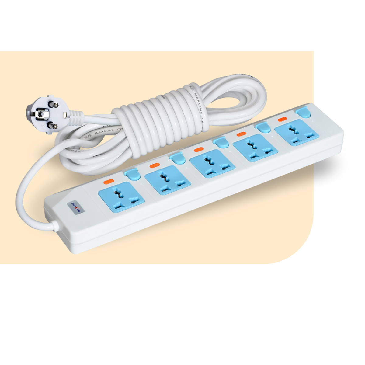 Picture of Maxline 5 Port Multi Extension Socket Model: ML-855-2pin plug/5 Miter Wire=16 fit /Hand Long Wire