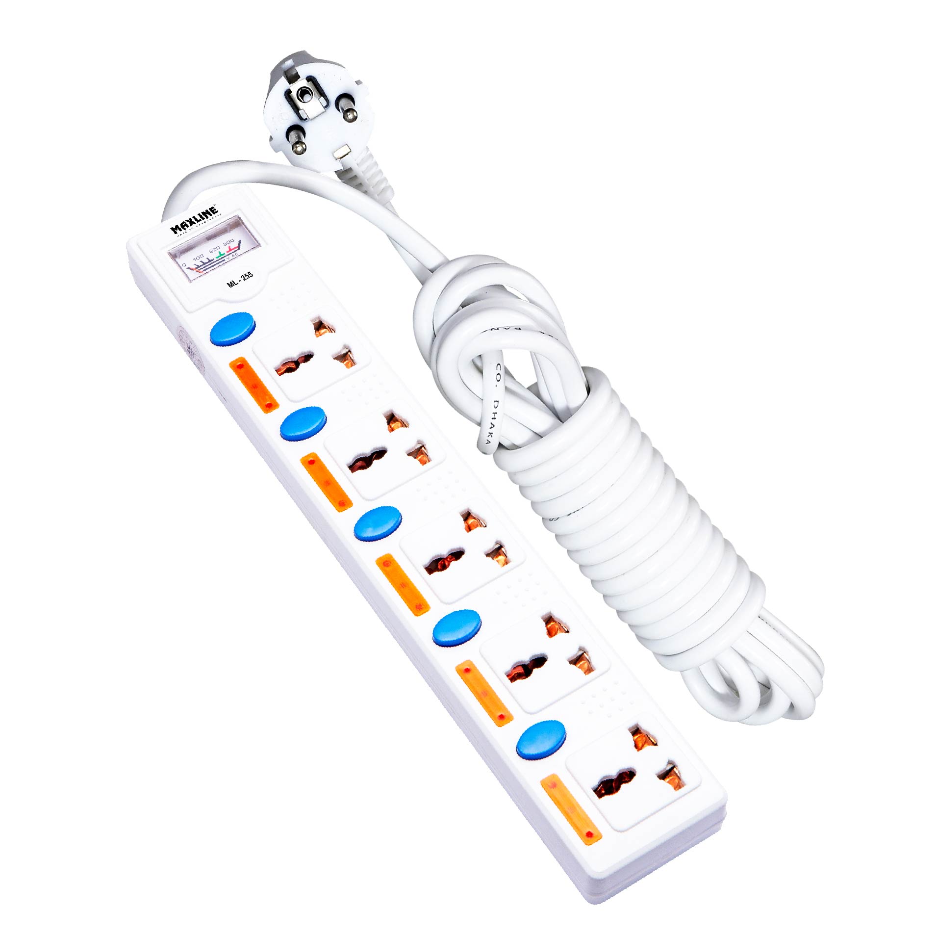 Picture of Maxline 5 Gang Multi Extension Socket Model: ML-255-2pin Plug/ 5 Miter Wire (16 Fit/Hand Long Wire)