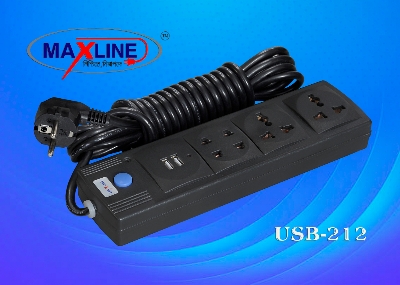 Picture of Maxline Dual USB Multiplug 4 Port Extension Socket Model- ML- 212 -5 Miter Wire , ( 16 Feet Cable)