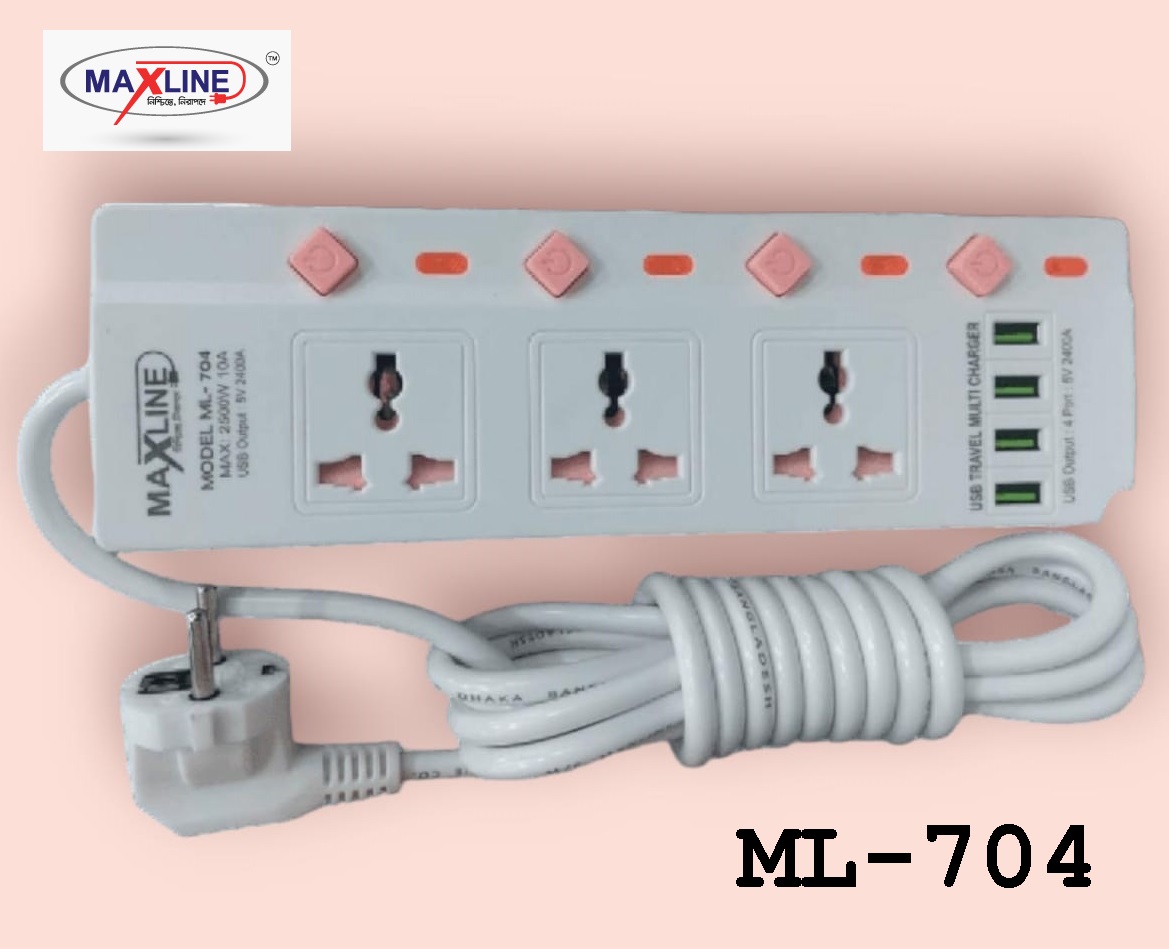 Picture of MaxLine Heavy Duty Multiplug -ML-704 4 Port USB 7 Outlets Multiplug Charger-3 Miter Wire/ 10 Fit