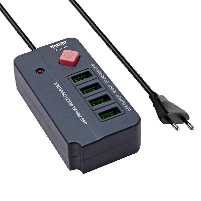 Picture of Maxline  Durable  4 USB Travel Multi Charger  Model: ML-404-1.2 Miter Cable  (18 Watt Usb Charger 4-Port 2400 mA)