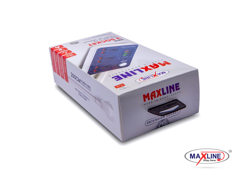 Picture of Maxline  Durable Multiplug Model: ML-804, 3 Sockets & 4 USB Fast Charging Multiplug Power Strip-2 Miter Wire/7 Fit Cable:( Black Color)