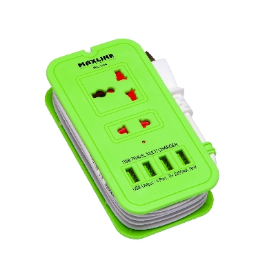 Picture of Maxline 4 USB Fast Charging Extension Socket -ML-604-6 Fit Cable(Green Color)