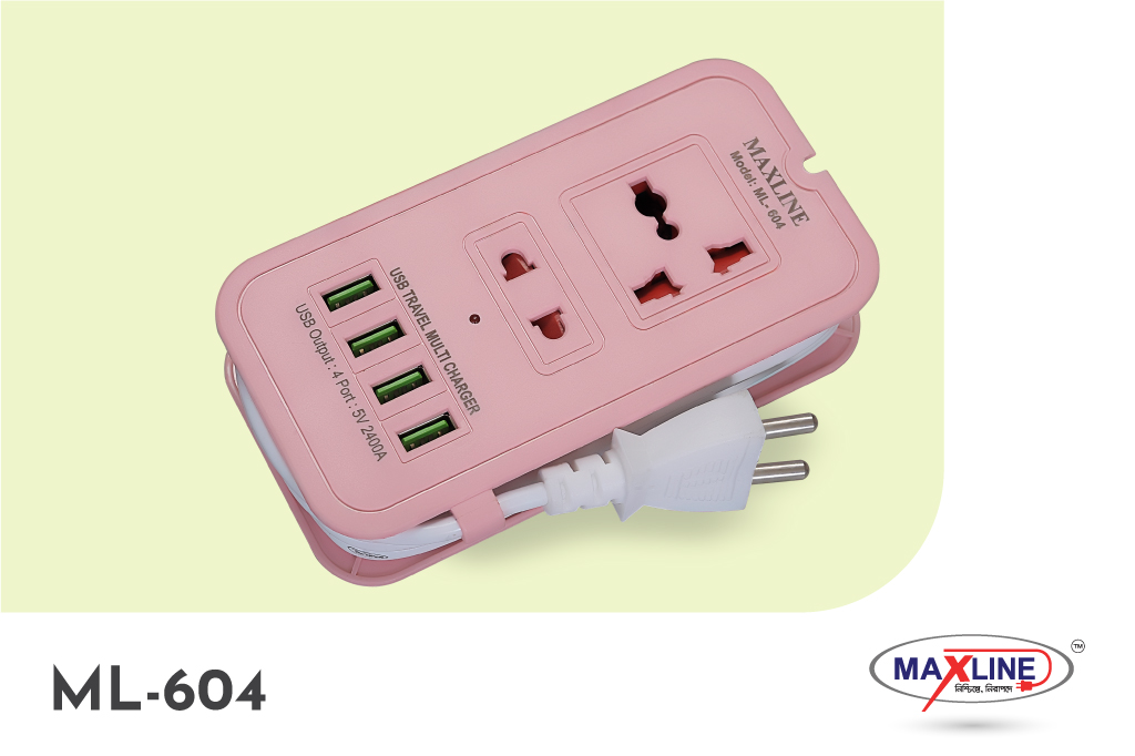 Picture of Maxline 4 USB Fast Charging Extension Socket -ML-604-6 Fit Cable (Crem Color)