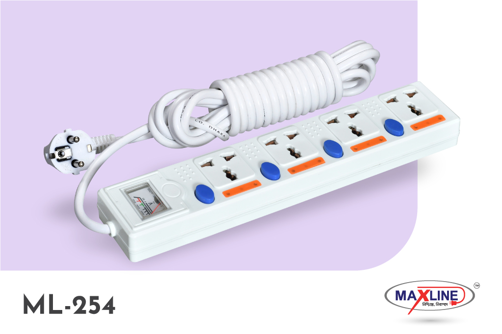 Picture of Maxline 4 Gang Multi Extension Socket Model: ML-254-2pin Plug/ 5 Miter Wire (16 Fit/Hand Long Wire)