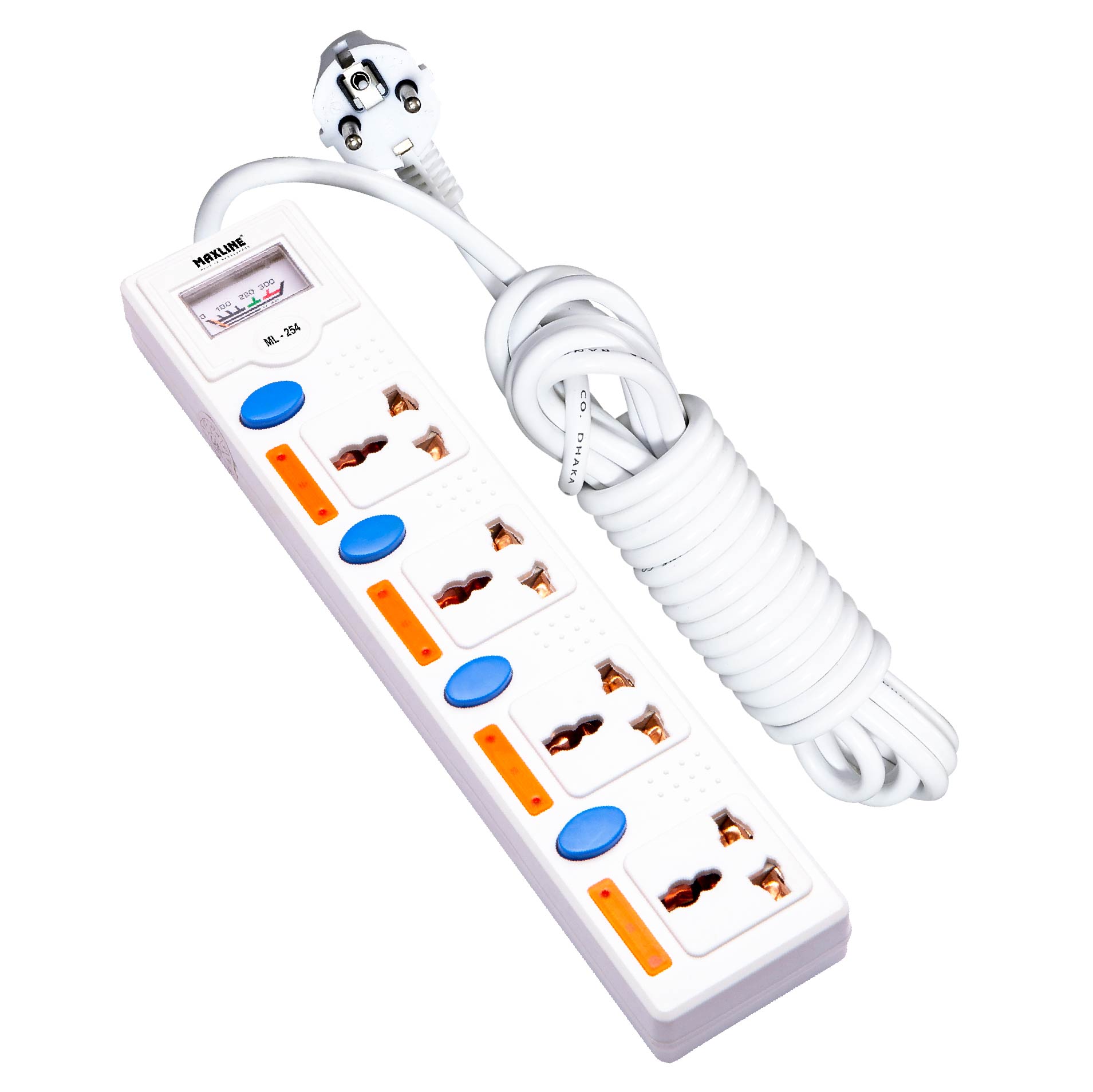 Picture of Maxline 4 Gang Multi Extension Socket Model: ML-254-2pin Plug/ 5 Miter Wire (16 Fit/Hand Long Wire)