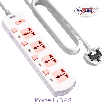 Picture of Maxline 4 Gang Multi Extension Socket Model: ML-348-3 Pin Plug/3 Miter Wire( 10 Fit /Hand Long Wire)
