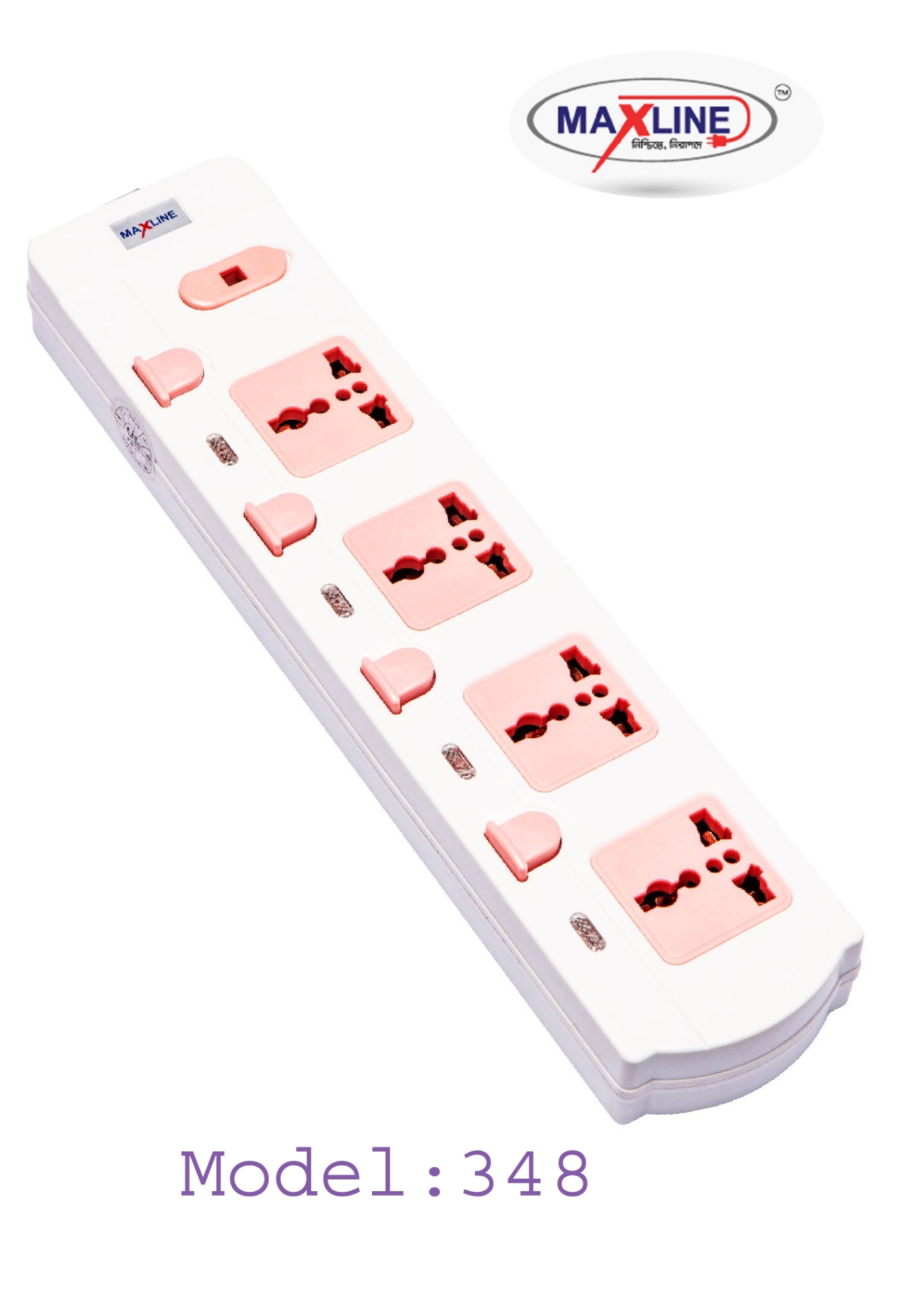 Picture of Maxline 4 Gang Durable  Multi Extension Socket Model: ML-348-3 Pin Plug/5 Miter Wire( 16 Fit /Hand Long Wire)