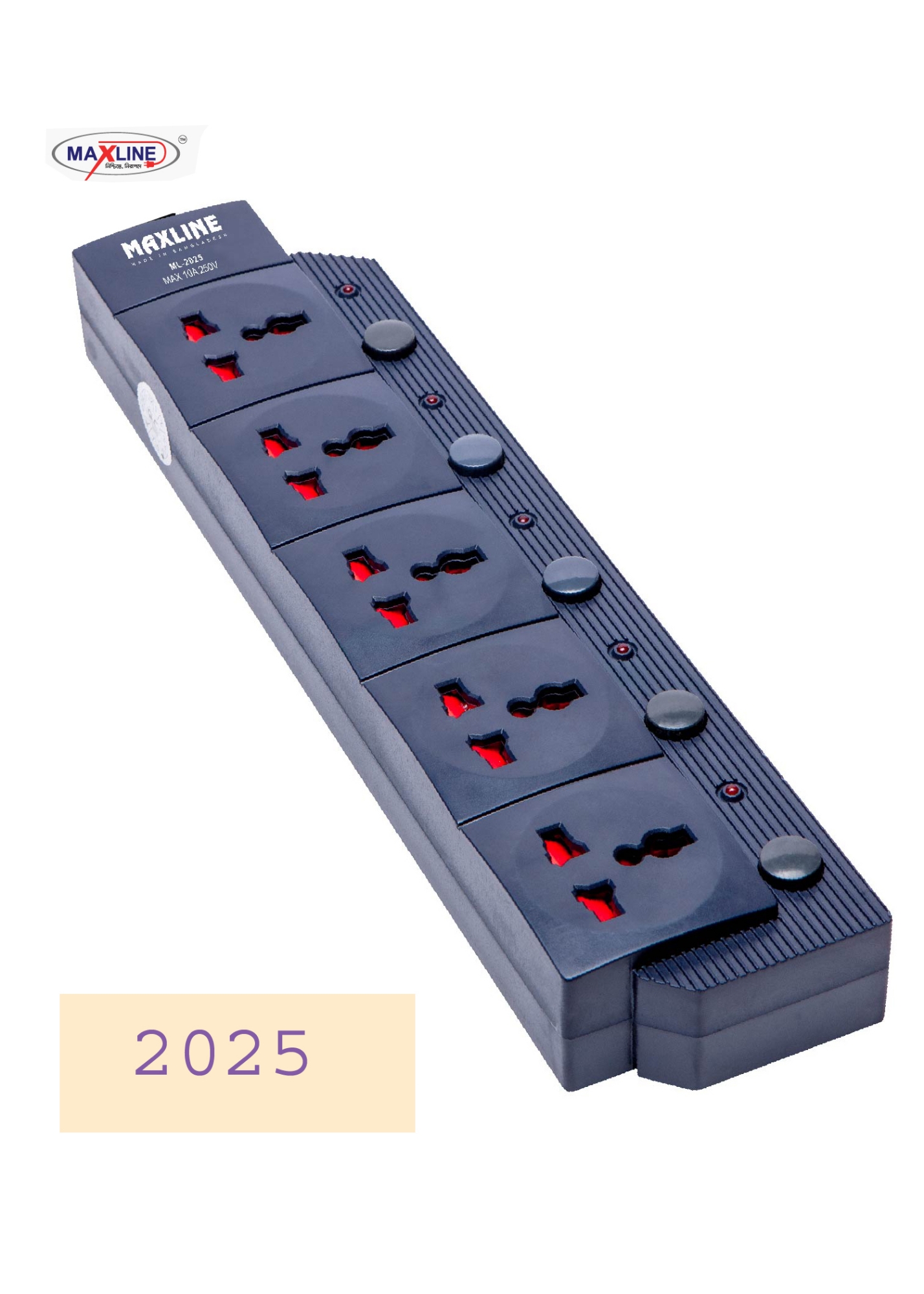Picture of Maxline 5 Gang Multi Extension Socket Model: ML-2025-5 Miter Wire=3 pin Plug  ( 16 Fit/Hand Long Wire )