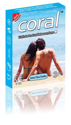 Picture of pack of  1x3 =3 pcs Coral extra Time Condom Lubricated Natural Latex Condom 1 mini  BOX  maloasiya