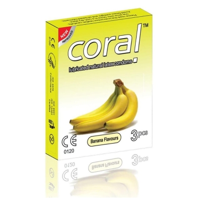 Picture of Pack of 1x3=3 Pcs Cora lubricated  natural  latex l Banana Flavor Condom  1 mini box  malaysia