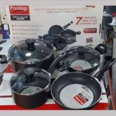 Picture of Prestige Omega Granite (Set of 7 Pieces with Sos Pan, korai, fry pan, milk pan ) Induction Bottom Cookware Set (Aluminium, 7 - Piece)