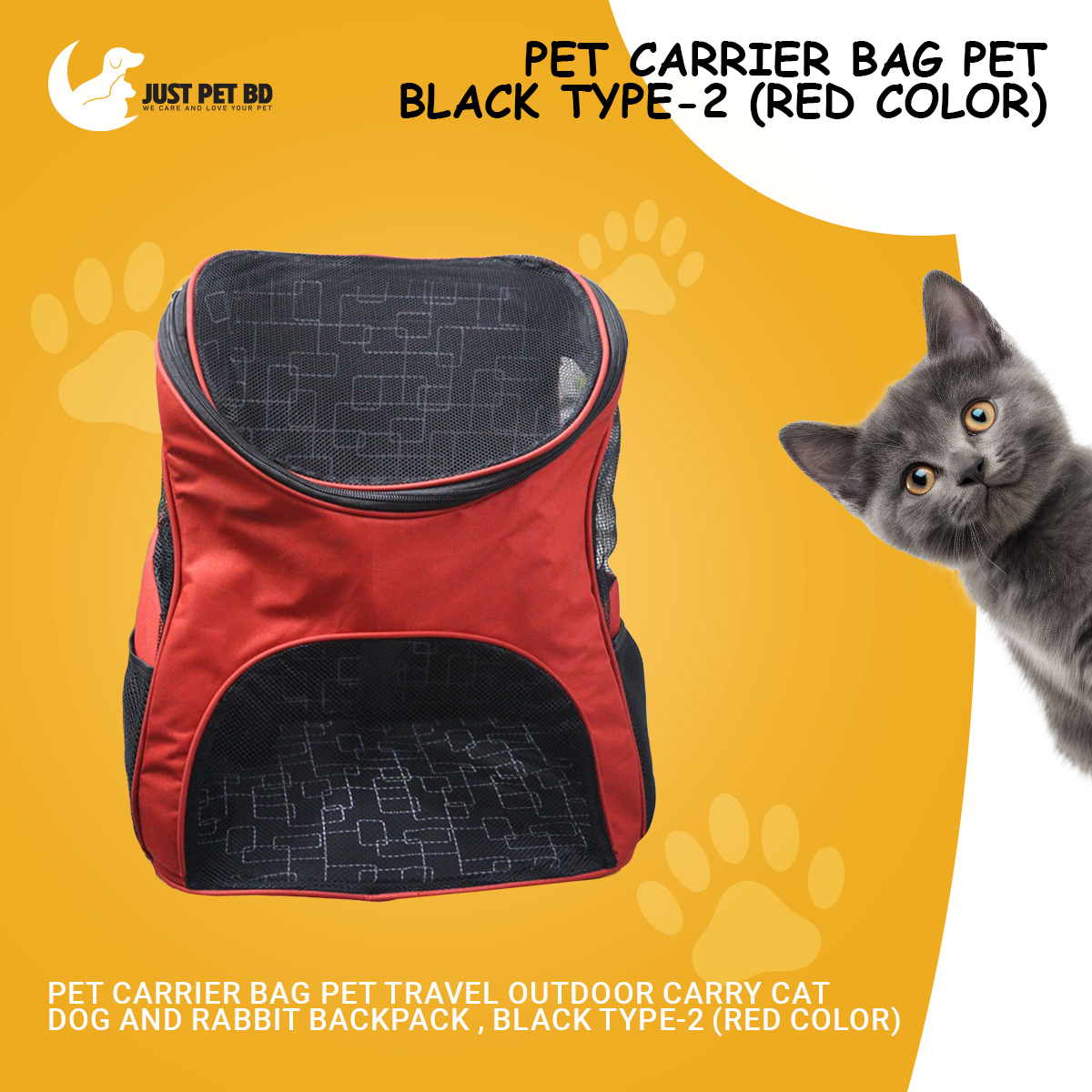 Picture of Pet Carrier Bag Pet Travel Outdoor Carry Cat Dog and Rabbit Backpack , Black Type-2 (Red Color)