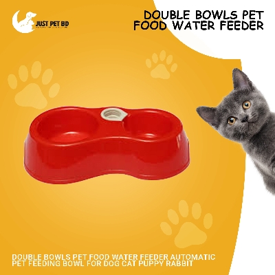 Picture of Double Bowls Pet Food Water Feeder Automatic Pet Feeding Bowl for Dog Cat Puppy Rabbit