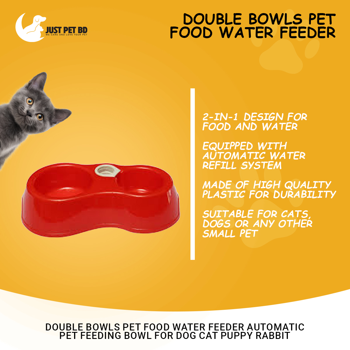 Picture of Double Bowls Pet Food Water Feeder Automatic Pet Feeding Bowl for Dog Cat Puppy Rabbit