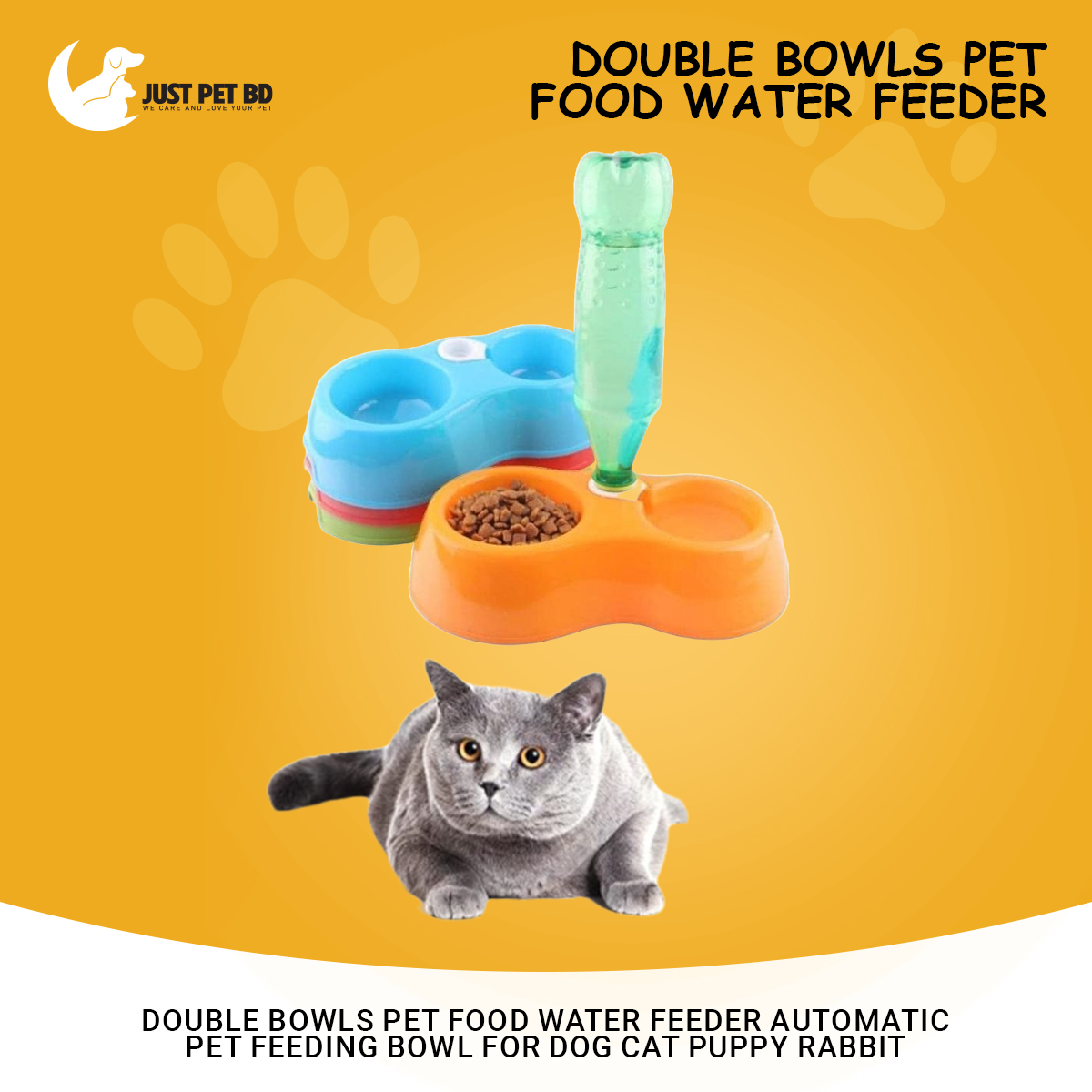 Picture of Double Bowls Pet Food Water Feeder Automatic Pet Feeding Bowl for Dog Cat Puppy Rabbit