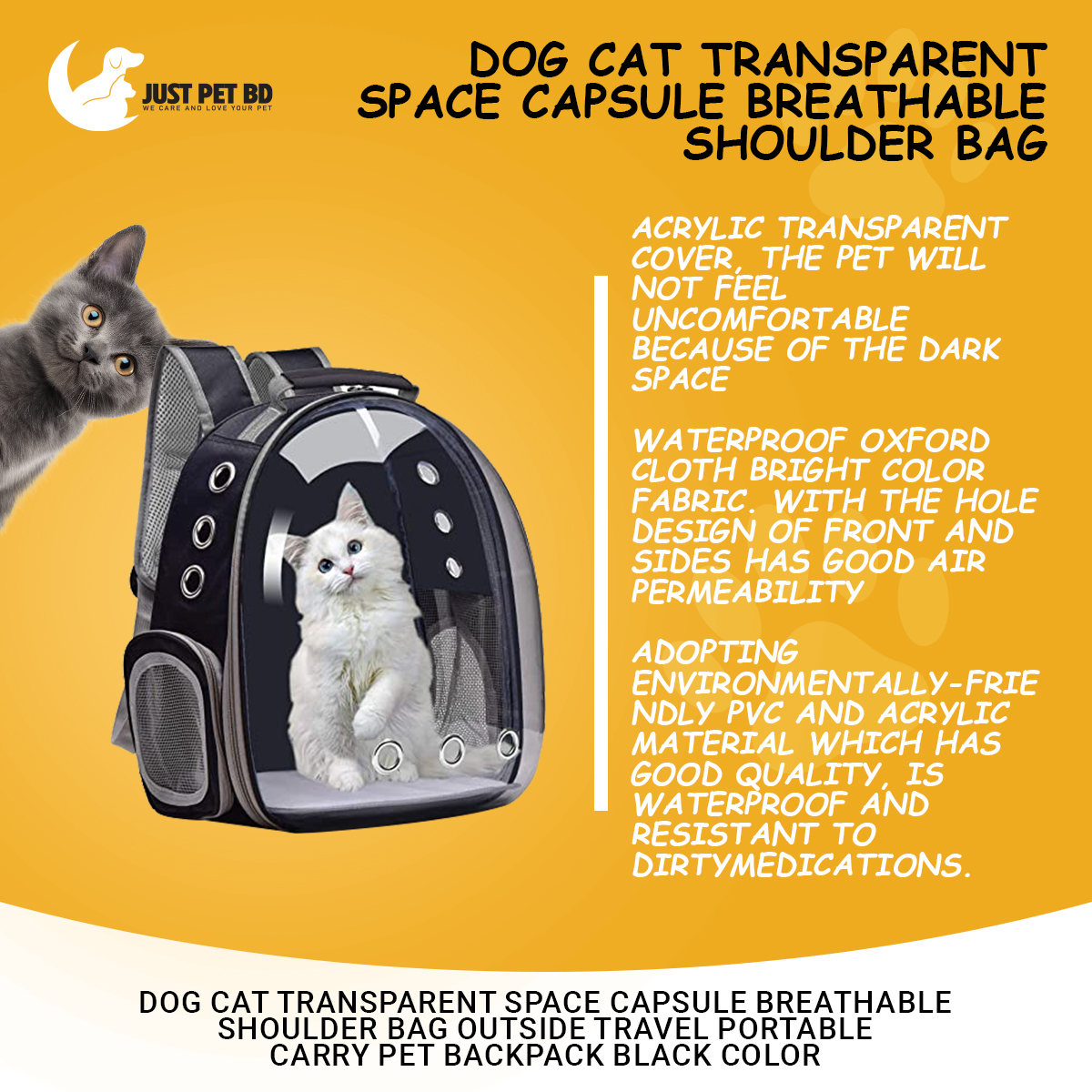 Picture of Dog Cat Transparent Space Capsule Breathable Shoulder Bag Outside Travel Portable Carry Pet Backpack Black Color