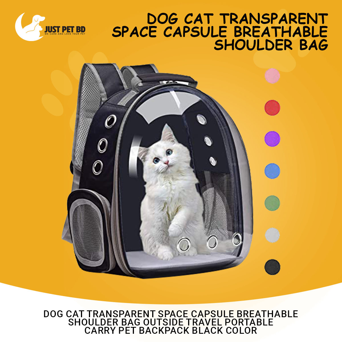 Picture of Dog Cat Transparent Space Capsule Breathable Shoulder Bag Outside Travel Portable Carry Pet Backpack Black Color