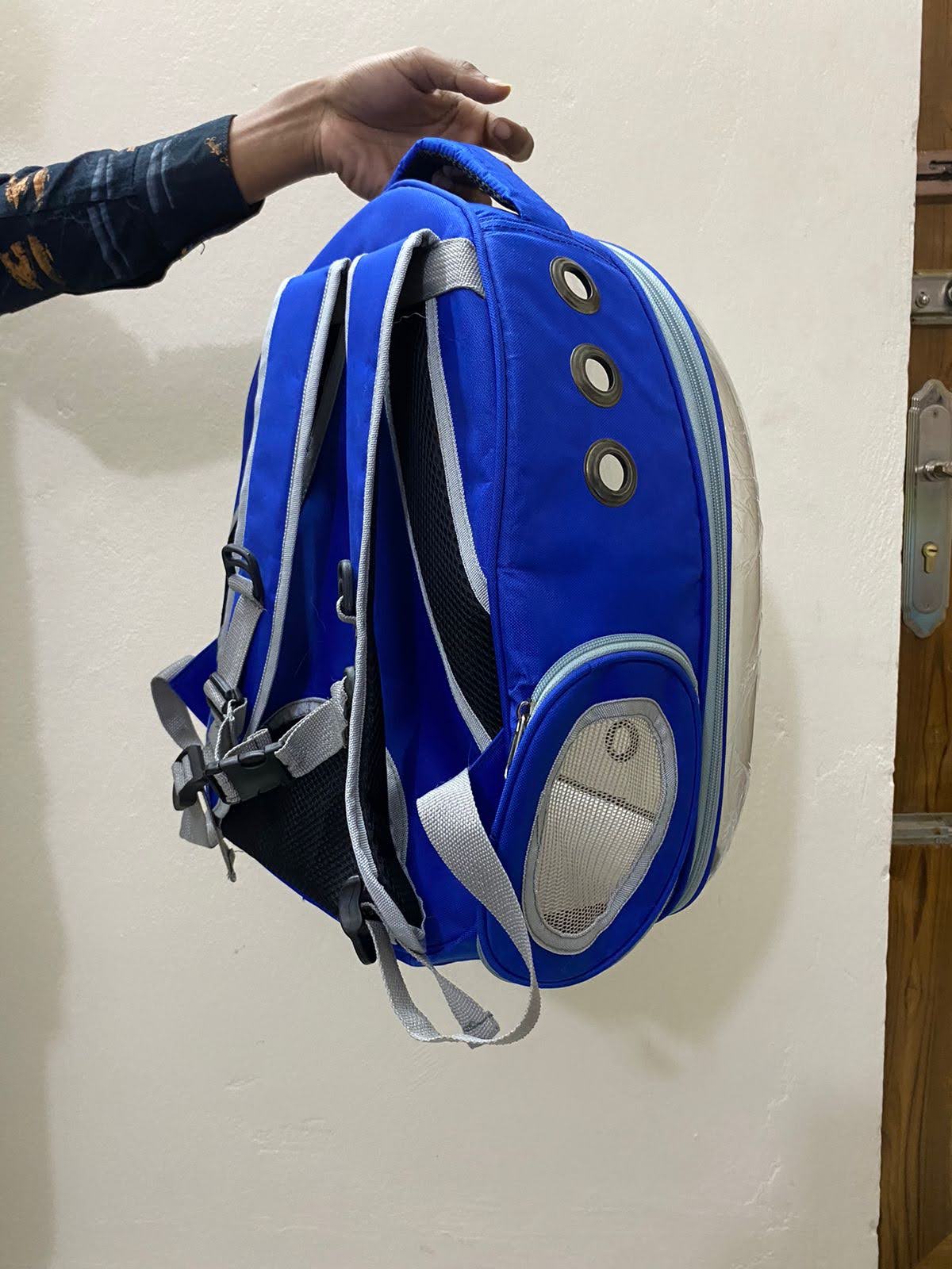 Picture of Dog Cat Transparent Space Capsule Breathable Shoulder Bag Outside Travel Portable Carry Pet Backpack Blue Color