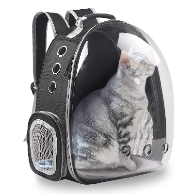 Picture of Dog Cat Transparent Space Capsule Breathable Shoulder Bag Outside Travel Portable Carry Pet Backpack Black Color
