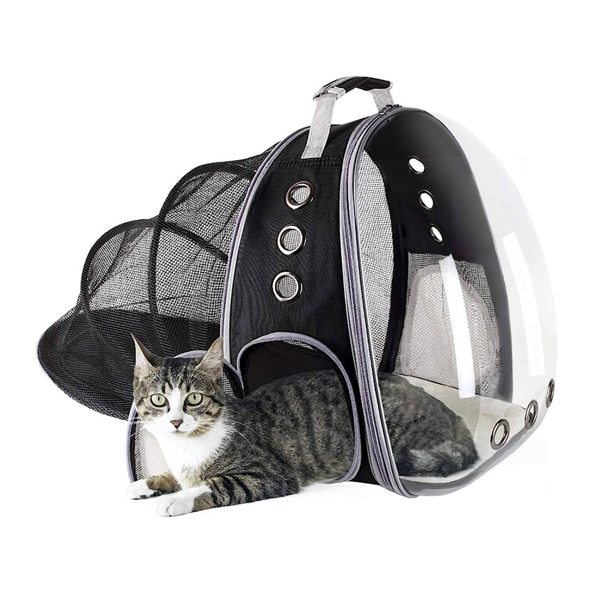 Picture of Dog Cat Transparent Space Capsule Breathable Shoulder Bag Outside Travel Portable Carry Pet Backpack Black Color