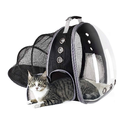 Picture of Dog Cat Transparent Space Capsule Breathable Shoulder Bag Outside Travel Portable Carry Pet Backpack Black Color