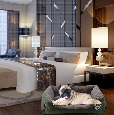 Picture of NC Cyber Celebrity cat nest Square Waterproof Kennel Warm Candy Color Footprints pet Bed Sofa Bed Dog Bed cat nest Teddy mat Two-Piece Set