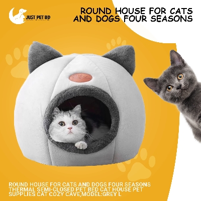 Picture of Round House for Cats and Dogs Four Seasons Thermal Semi-Closed Pet Bed Cat House Pet Supplies Cat Cozy Cave,model:Grey L