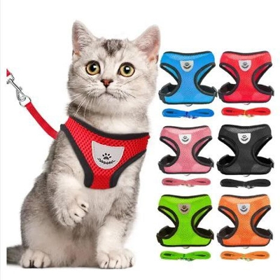 Picture of Cat Harness And Leash Set Nylon Mesh Kitten Puppy Rabbit Vest Harness Leads Pet Clothes For Cat Rabbit Puppy