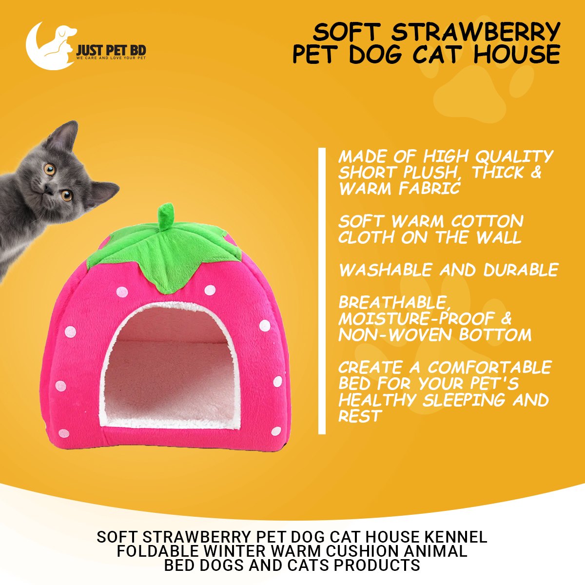 Picture of Soft Strawberry Pet Dog Cat House Kennel Foldable Winter Warm Cushion Animal Bed Dogs And Cats Products (Size: XL), Red Color