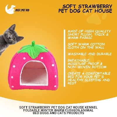 Picture of Soft Strawberry Pet Dog Cat House Kennel Foldable Winter Warm Cushion Animal Bed Dogs And Cats Products (Size: XL), Red Color