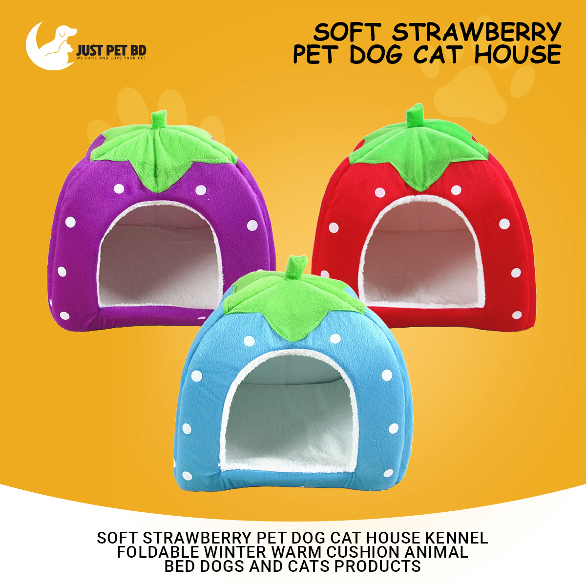 Picture of Soft Strawberry Pet Dog Cat House Kennel Foldable Winter Warm Cushion Animal Bed Dogs And Cats Products (Size: XL), Red Color