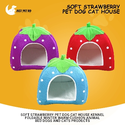 Picture of Soft Strawberry Pet Dog Cat House Kennel Foldable Winter Warm Cushion Animal Bed Dogs And Cats Products (Size: XL), Red Color