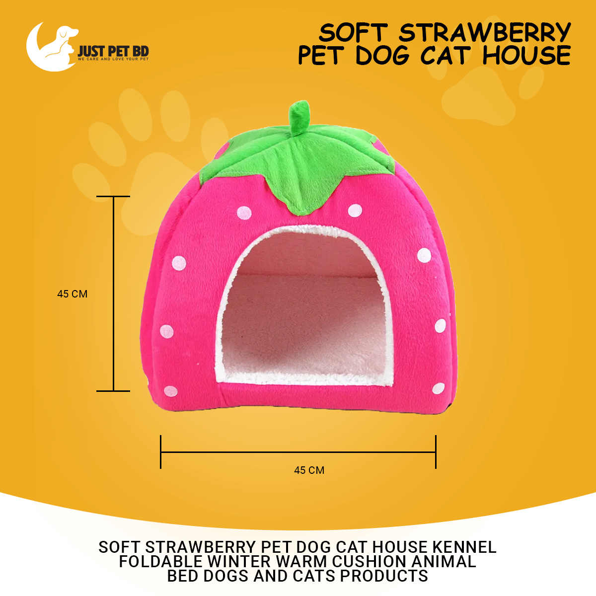 Picture of Soft Strawberry Pet Dog Cat House Kennel Foldable Winter Warm Cushion Animal Bed Dogs And Cats Products (Size: XL), Red Color