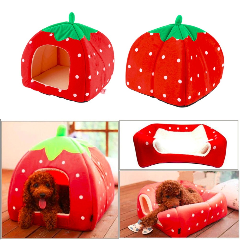 Picture of Soft Strawberry Pet Dog Cat House Kennel Foldable Winter Warm Cushion Animal Bed Dogs And Cats Products (Size: XL), Red Color