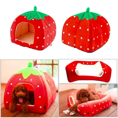 Picture of Soft Strawberry Pet Dog Cat House Kennel Foldable Winter Warm Cushion Animal Bed Dogs And Cats Products (Size: XL), Red Color