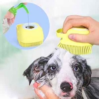 Picture of Pet Bath Brush Molain Dog Cat Rabbit Bath Pet Brush Comb Silicone Rubber Dog Grooming Brush Silicone Puppy Massage Brush Hair Fur Grooming Cleaning Brush Soft Shampoo Dispenser