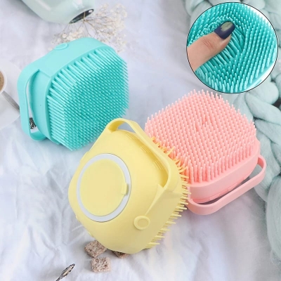 Picture of Pet Bath Brush Molain Dog Cat Rabbit Bath Pet Brush Comb Silicone Rubber Dog Grooming Brush Silicone Puppy Massage Brush Hair Fur Grooming Cleaning Brush Soft Shampoo Dispenser