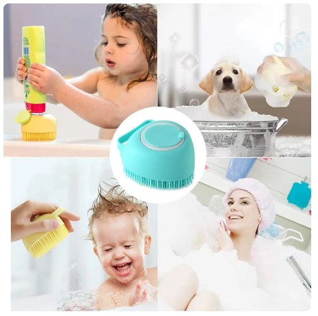 Picture of Pet Bath Brush Molain Dog Cat Rabbit Bath Pet Brush Comb Silicone Rubber Dog Grooming Brush Silicone Puppy Massage Brush Hair Fur Grooming Cleaning Brush Soft Shampoo Dispenser