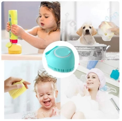 Picture of Pet Bath Brush Molain Dog Cat Rabbit Bath Pet Brush Comb Silicone Rubber Dog Grooming Brush Silicone Puppy Massage Brush Hair Fur Grooming Cleaning Brush Soft Shampoo Dispenser