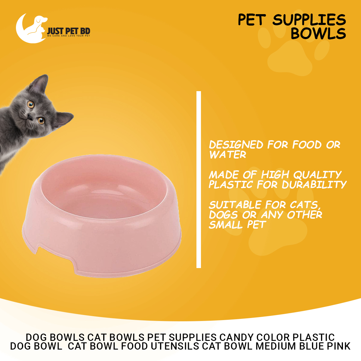 Picture of Dog Bowls Cat Bowls Pet Supplies Candy Color Plastic Dog Bowl Cat Bowl Food Utensils Cat Bowl Medium Blue Pink