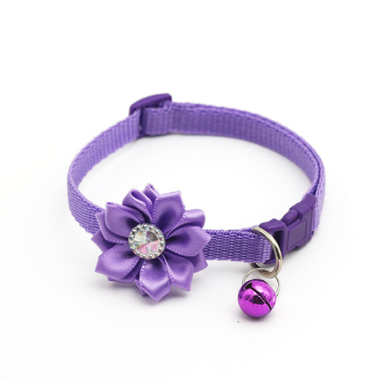 Picture of Cute Pet Collar Flower Design Jewelry Neck Belt Collar Belt For Cat with bell