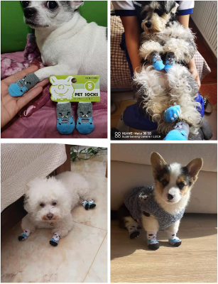 Picture of Cute Puppy Dog Socks Knit Cartoon Soft Anti Slip Warm Socks Cat Shoes Paw Protector For Small Medium Dogs Pet Supplies 4Pcs/Set