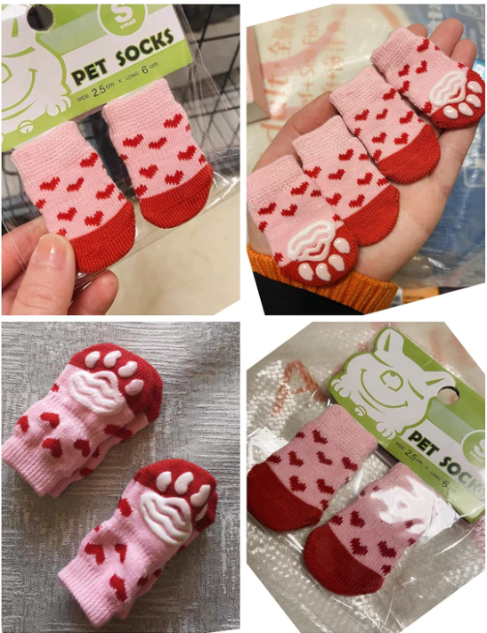 Picture of Cute Puppy Dog Socks Knit Cartoon Soft Anti Slip Warm Socks Cat Shoes Paw Protector For Small Medium Dogs Pet Supplies 4Pcs/Set