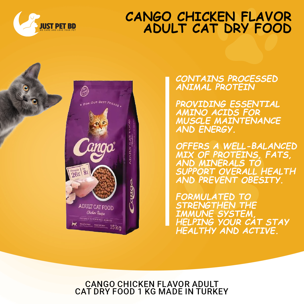 Picture of Cango Chicken Flavor Adult Cat Dry Food 1 KG Made in Turkey