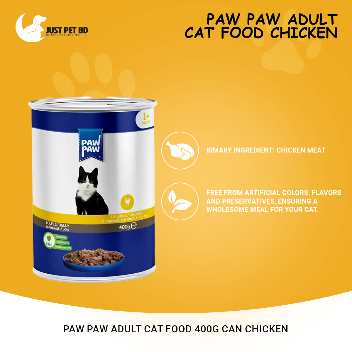 Picture of Paw Paw Adult Cat Food 400g Can Chicken